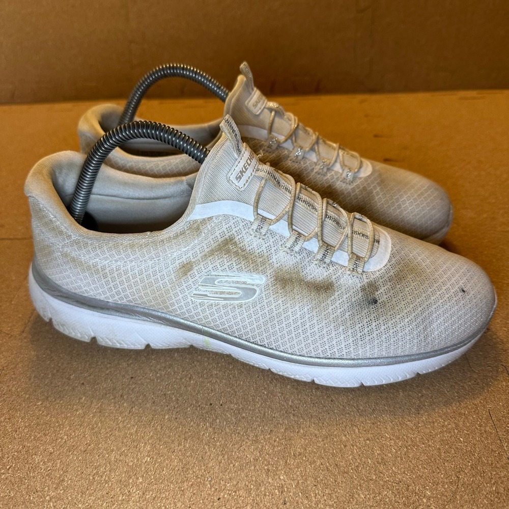Skechers‎ Summits Quick Getaway White Silver Slip On Sneakers 12980W Womens 9.5